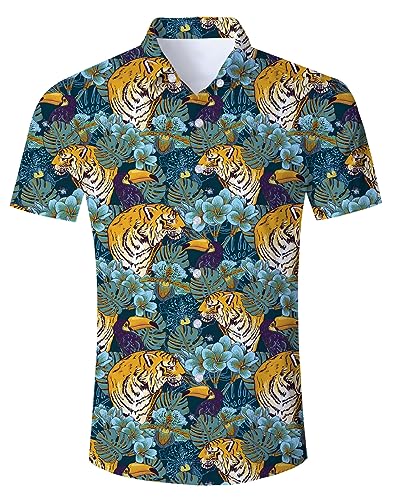 ALISISTER Mens Novelty Dress Shirts Button Down Funny 3D Pattern Hawaiian Shirt Summer Holiday Beach Tops - A2 Multicolor-002 - 4X-Large