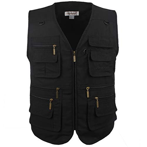 LUSI MADAM Men's Poplin Outdoors Travel Sports Multi-Pockets Work Fishing Vest - Black - 7X-Large