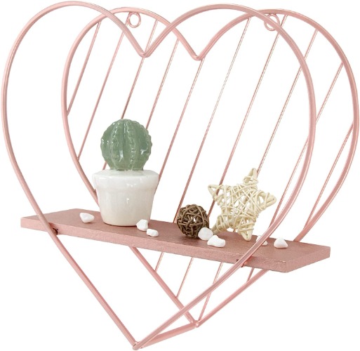 Afuly Floating Shelves Rose Gold Small Shelf Wall Mounted Metal Pink Heart Design Storage Romantic Love Shelf Bedroom Kitchen Bathroom Livingroom Unique Cute Nursery Room Decor - Rosa Gold