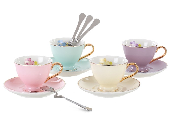 Jusalpha® Fine China Coffee Bar Espresso Cups and Saucers Set, 3-Ounce FD-TCS02-4COLOR - 12 Piece Set