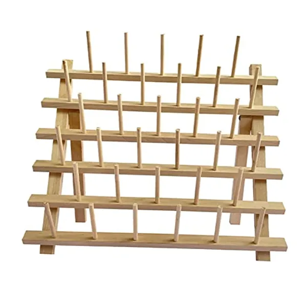 pistro Wooden Thread Holder Storage 33 Spools Embroidery Yarn Organizer Desktop Sewing Spool Cone Stand Rack Shelf for Hair-braiding Jewelry Rings Display
