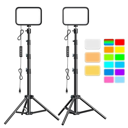 UBeesize 2-Pack RGB Photography Lighting, Studio Lights with Adjustable Tripod Stand and Ball Head, Video Light for Video Recording, Live Streaming, Makeup - RGB(Filter-free)