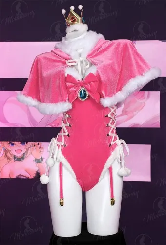 Christmas Peach Derivative Sexy Lingerie Bodysuit Plush Homewear Romper and Cloak with Gloves and Thigh Socks