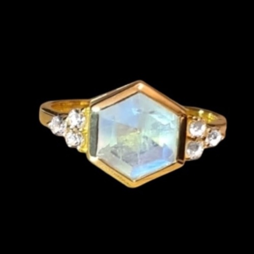 The Venus Ring/18k Yellow Gold Vermeil Rainbow Moonstone & White Topaz - Medium (US 7)