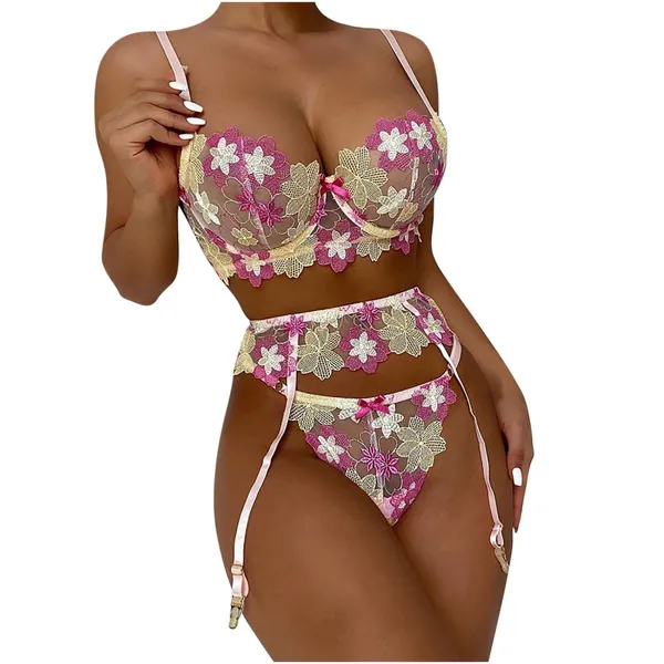 Womens Sexy Naughty Lingerie Set Sale Clearance Women Sexy Printing Bralette Panty Strappy Lace Embroidery Lingerie Set UK Female Babydoll Lace Nightwear Negligee Sets