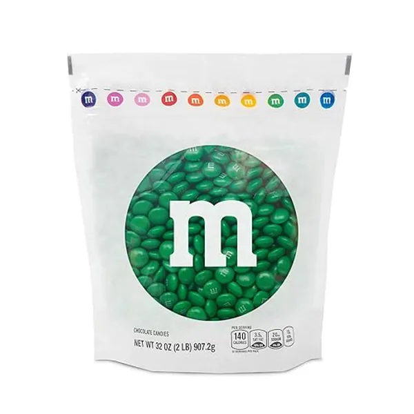 M&M’S Dark Green Milk Chocolate Candy Bulk, 2lbs of M&M'S in Resealable Pack for Candy Bars, Holiday Parties, Graduations, Christmas, Dessert Tables & DIY Party Favors