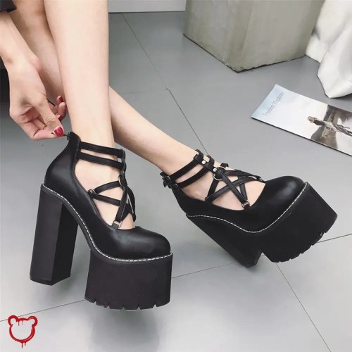 Gothic Black Chunky Shoes - black shoes / 6.5