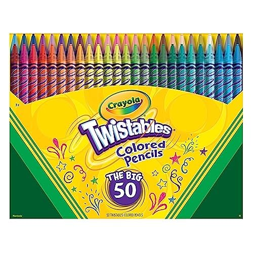 Crayola Twistables Colored Pencil Set (50ct), No Sharpen Colored Pencils For Kids, Coloring Book Pencils, Easter Basket Stuffers, Gifts for Kids, 4+