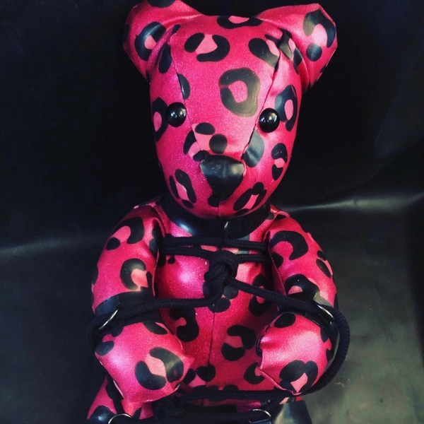 MATURE Latex Bear with Bondage Cuffs & Collar, Rubber Fetish Teddy Toy Accessory Plush made of 0.40mm Latex sheet - Stuffed or Inflatable