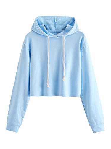 MakeMeChic Women's Cropped Hoodie Casual Workout Crop Sweatshirt Tops - Large - A Blue
