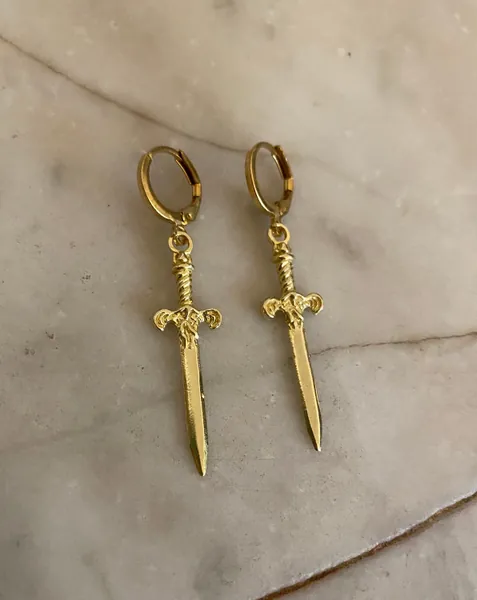Brass Dagger Sword Huggie Hoop Earrings