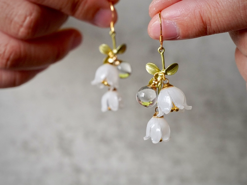Lily of the Valley Earrings, Flower Dangle Earrings, Bubble White Fairy Floral Earrings, Bell Orchid, Gift for her