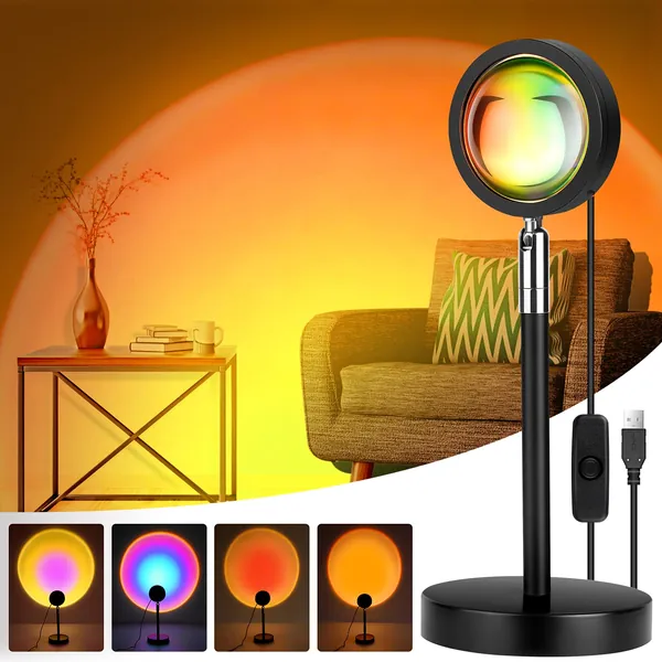 Sunset Lamp, [4 in1]10W Sunset Light for Home Decor,360° Rotation Sunset Projection Romantic Visual Mood Lamp,USB Sunset Projector for Photography Vlog Background Party and Festival Gift-4 Colors