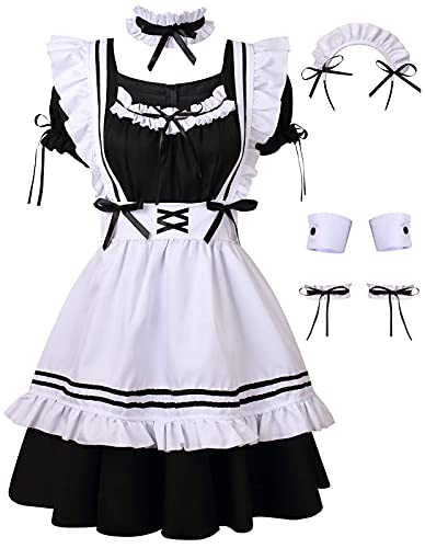 Colorful House Women's Anime Cosplay French Apron Maid Fancy Dress Costume - Medium - Black 03