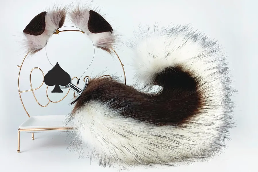 brown puppy ear and tail set Shepherd dog ear and tail plug set Shiba Inu dog ear and tail butt plug set cosplay petplay puppy play -mature