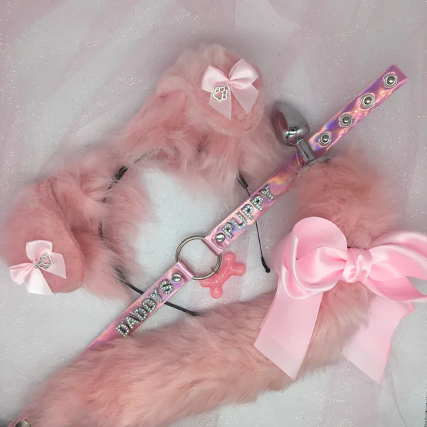18+ Mature Pet Play Starter Set ! Puppy dog pink Ears Collar Anal Butt Plug Tail bdsm ddlg cosplay daddy’s