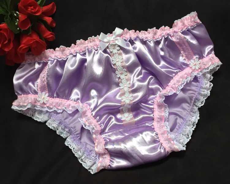 French Lavender Bikini Sissy Panties - Girly Satin Knickers - #DaisiesRibbonBows - Made to Order - Medium up to XXL