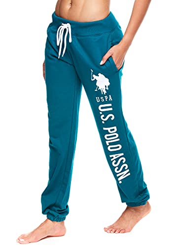 U.S. Polo Assn. Womens Lounge Pants with Pockets, French Terry Jogger Sweatpants - 2X - Dark Green
