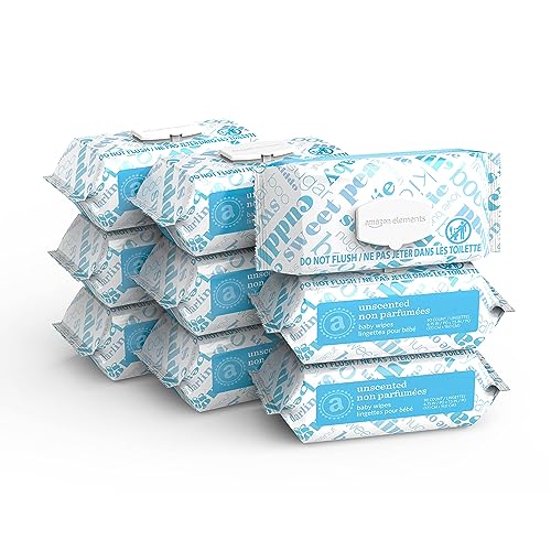 Amazon Elements Baby Wipes, Fragrance Free, White, 810 Count (9 Packs of 90) (Previously 720 Count) - 90 Count (Pack of 9)