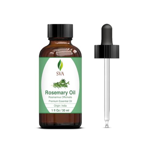 SVA Rosemary Essential Oil 1oz (30 ml) Premium Essential Oil with Dropper for Hair Care, Hair Oiling, Scalp Massage, Skin Care & Aromatherapy - Rosemary - 1 Fl Oz (Pack of 1)