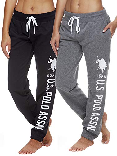 U.S. Polo Assn. Essentials Womens French Terry Jogger Sweatpants with Pockets Two Pack - 2X - Black/Charcoal Heather
