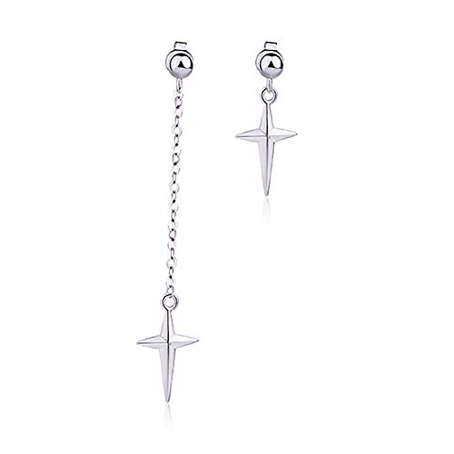 HZJCC Asymmetric Cross drop earring for women men White gold plated chain long earring geometry jewelry - Silver