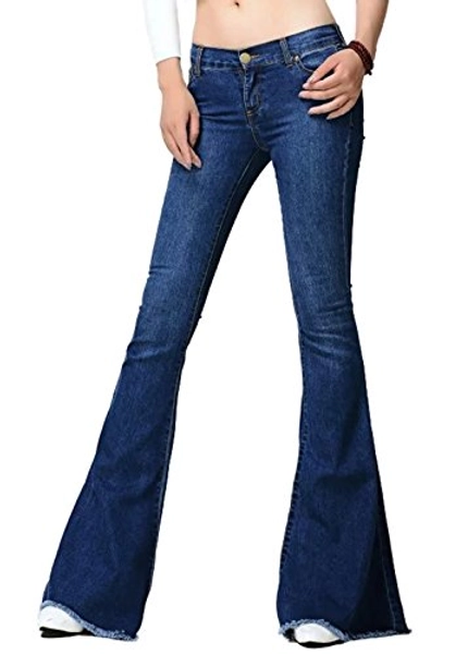CHARTOU Women's Asymmetric Tassel Flared Slit Ripped Jeans Denim Pants
