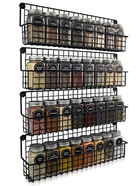 ZICOTO Farmhouse Style Hanging Spice Racks For Wall Mount - Easy To Install Set of 4 Space Saving Racks - The Ideal Seasoning Organizer For Your Kitchen