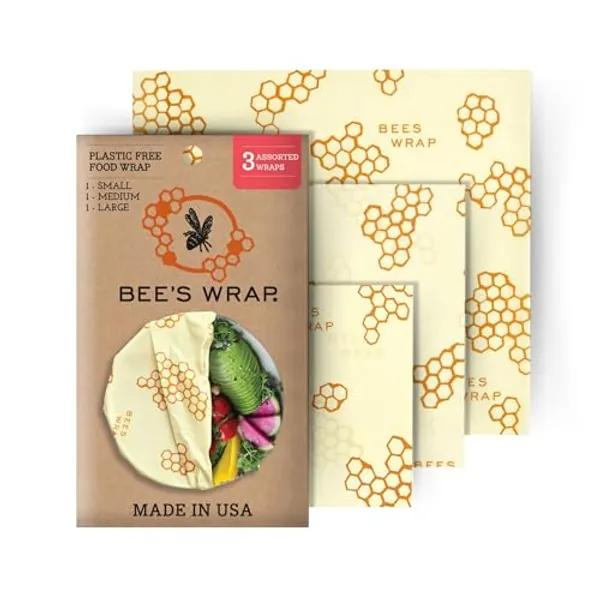 Bee's Wrap Reusable Beeswax Food Wraps Made in the USA, Eco Friendly Beeswax Food Wrap, Sustainable Food Storage Containers, Organic Cotton Food Wraps, Assorted 3 Pack (S, M, L), Honeycomb Pattern
