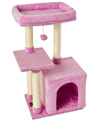 FISH&NAP Cute Cat Tree Kitten Cat Tower for Indoor Cat Condo Sisal Scratching Posts with Jump Platform Cat Furniture Activity Center Play House Pink - Pink
