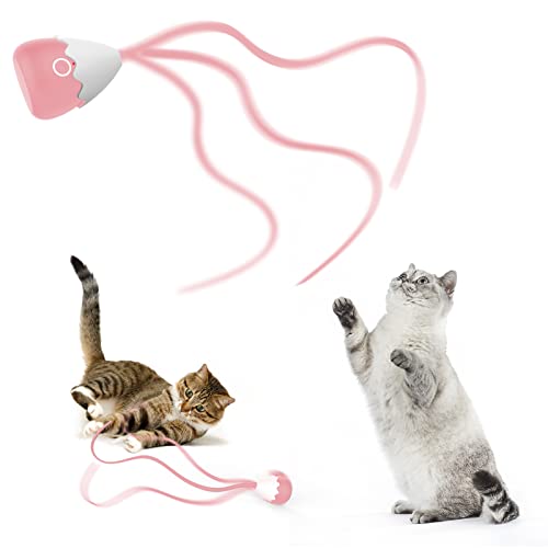 Petcronies Cat Toys Interactive for Indoor Cats, Automatic Cat Wand Toy Silicone Tail Teaser Toy 2 in 1, Rechargeable Exercise Toy for Kitten-Pink - Pink
