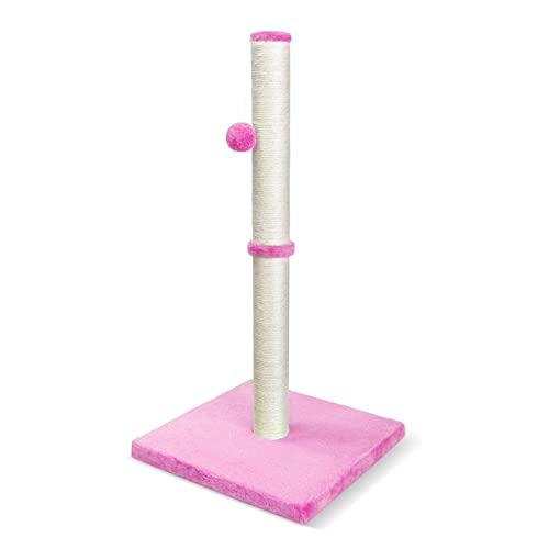 petellow 31'' Tall Cat Scratching Post - Cat Claw Scratcher with Hanging Ball - Scratching Posts for Indoor Large Cats - Durable Stable Cat Furniture with Sisal Rope - Cat Scratch Post - Pink - Pink