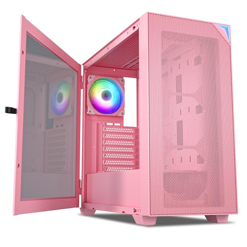 VETROO AL800 Full Tower PC Computer Case w/Door Opening Design Tempered Glass, E-ATX/ATX Support, Built-in ARGB LED Strip, Pre-Installed ARGB & PWM FDB Fan in Rear, Support for 40 Series GPUs -Pink - AL800 Pink
