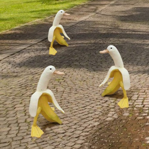 Banana Duck Sculpture, Whimsical Banana Duck Yard Art, Creative Banana Duck Art Statue Garden Yard Outdoor Decor (2 pcs) - 2