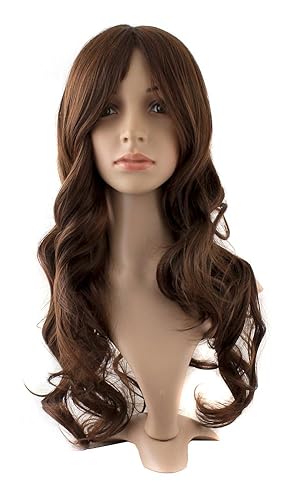MapofBeauty 24 Inch/60cm Charming Synthetic Fiber Long Wavy Hair Women Party Full Wig (Brown) - Brown