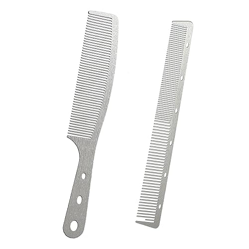 Dolmifapro 2 Pcs Metal Comb, Stainless Steel Fine Tooth Comb, Unbreakable Teeth Design, Anti Static dandruff comb, Heat Resistant, Professional Barber Comb Set, hair combs for men, Wood Grain Design - Daily Comb Set