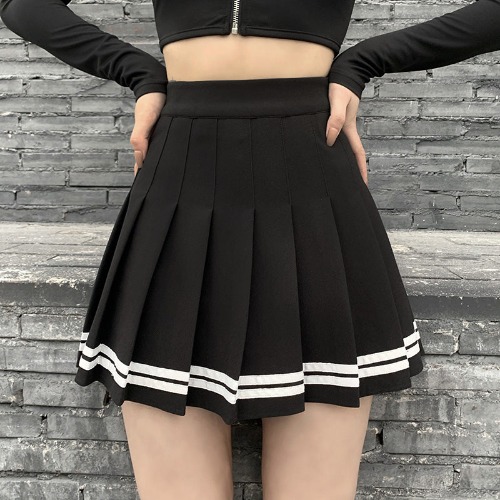 'Deadly Delight' Black Grunge Skirt with White Stripes - black / M