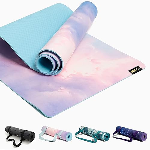 POPFLEX CloudCushion Yoga Mat With Strap Included - Ultra Absorbent, Suede Workout Mat - Extra Thick Pilates Mat for Home Workout - Yoga Mat Non Slip - Exercise Mat, Thick Texture for Stylish Support - Heart in the Clouds
