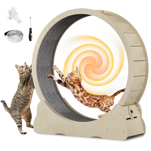 Homegroove Cat Exercise Wheel for Indoor Cat, 45" Large XL Cat Running Wheel with Carpeted Runway, Cat Treadmill Wheel for Kitty’s Longer Life, Cat Wheel for Fitness Weight, Natural Wood Color(XL) - XL - Natural Wood