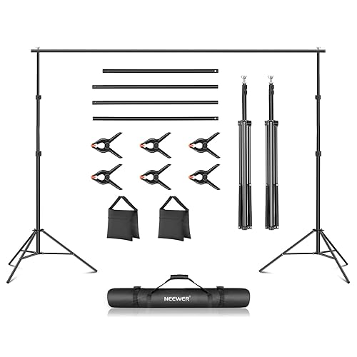 Neewer Photo Studio Backdrop Support System, 10ft/3m Wide 6.6ft/2m High Adjustable Background Stand with 4 Crossbars, 6 Backdrop Clamps, 2 Sandbags, and Carrying Bag for Portrait & Studio Photography - 1