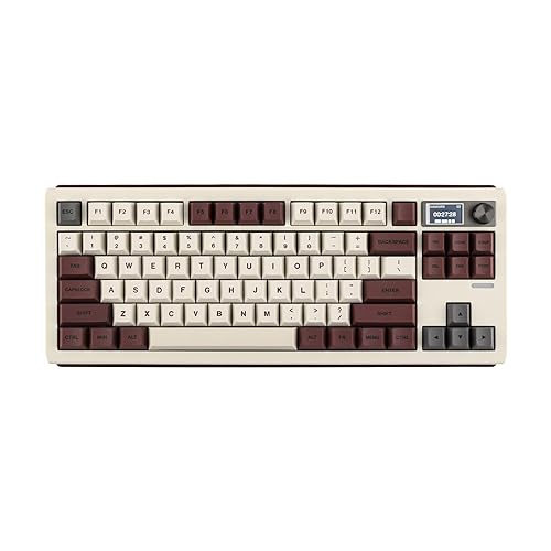 EPOMAKER Shadow-S VIA Wireless Gaming Keyboard, Gasket Mechanical Keyboard, with 1.14 inch Programmable Smart Screen, Bluetooth/2.4Ghz/USB-C Wired Creamy Keyboard (White Brown, Flamingo Switch) - Flamingo Switch - White Brown