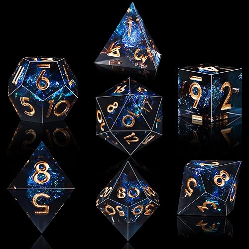 AUSTOR 7-Die DND Dice Set Handmade Sharp Edge Polyhedral Dice for Dungeons and Dragons RPG MTG Table Games（Dark Star） - Dark Star