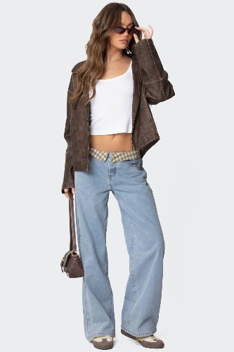 Peekaboo Plaid Low Rise Jeans | LIGHT BLUE / S
