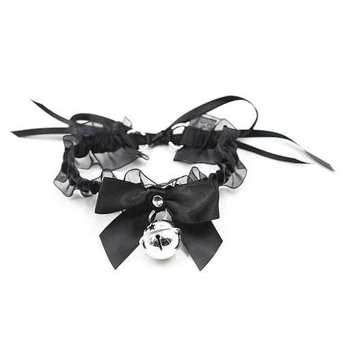 Black Punk Choker Charm Stretch Gothic Tattoo Chokers Necklace Set for Women Girls - Lace-Bell-Black
