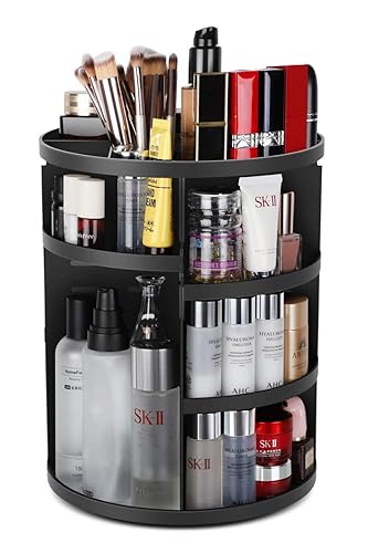 Syntus 360 Rotating Makeup Organizer, Adjustable Bathroom Makeup Spinning Storage Holder, Large Capacity Carousel Cosmetics Display Cases for Vanity, Skincare, Countertop Organization, Black - Black