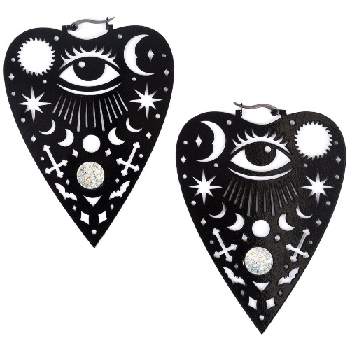Mystical Ouija Planchette Hoop Earrings - OS / Black