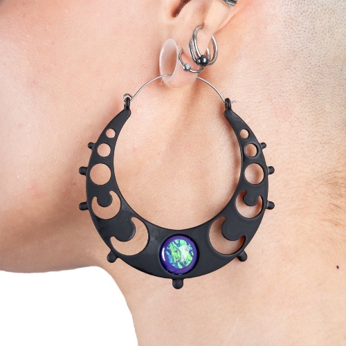 Phases Of The Moon Gem Hoop Earrings - OS / Black