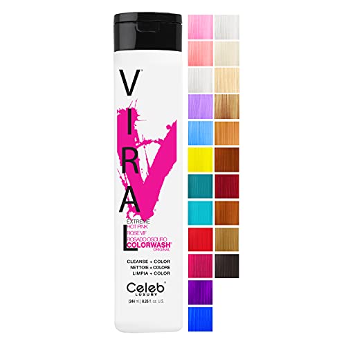 Celeb Luxury Viral and Gem Lites Colorwash Color Depositing Shampoo - Color Refresher, Vegan Hair Dye, Bondfix Bond Rebuilder - Hot Pink