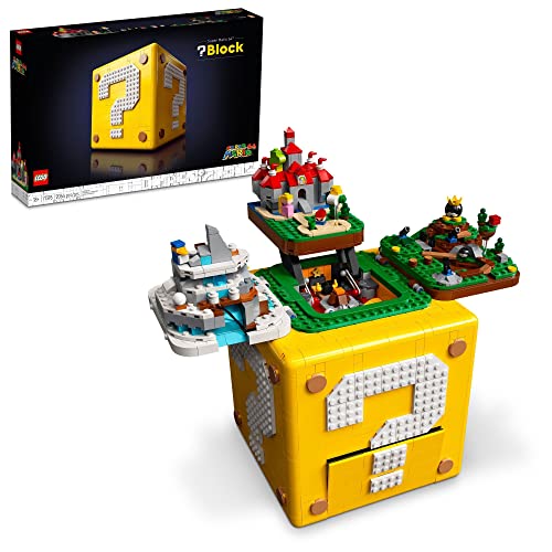 LEGO Super Mario 64 Question Mark Block 71395, 3D Model Set for Adults with 4 Microscale Game Levels: Peach’s Castle, Bob-omb Battlefield, Cool Mountain and Lethal Lava Trouble - Frustration-Free Packaging