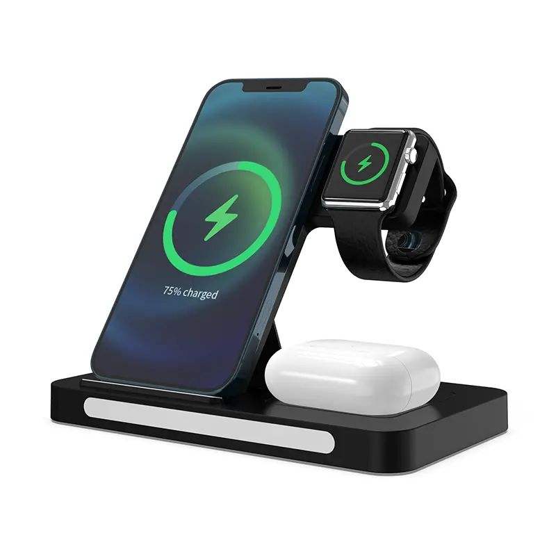 3 in 1 Foldable Stand Wireless Charger for iPhone - Black